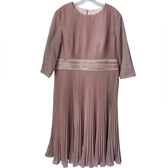 Mac Duggal Rose Gold Metallic Pleated A-Line Midi Cocktail Dress Size 16 - Picture 7 of 9